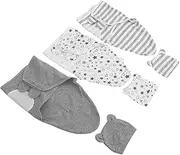 ZUNOXAZ 3Sets Organic Cotton Wearable Swaddle Blankets with Hat Headband Soft Cozy Newborn Sleep Sack for Spring Autumn Minimalist Nursery Decor