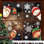 Christmas Snowflake Window Cling Stickers for Glass, 82 PCS Xmas Decal Decorations Featuring Snowflakes, Santa Claus, and Reindeer