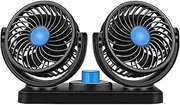 RAYWE Car Cooling Fan with Dual Head 360 Degree Rotatable 2 Speed 12V DC Strong Power Low Noise Cigarette Lighter for SUV Van Vehicles
