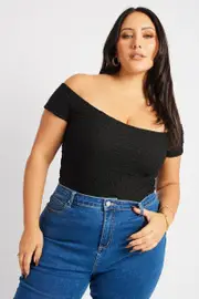 Black Top Off Shoulder Textured