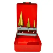 3 Piece High Speed Steel Step Drill Bit Set for Metal Wood and Plastic