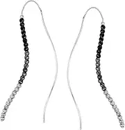[JewelryWeb] 925 Sterling Silver Rhodium and Black-Rhodium Plated Black White Sparkle Cut Bead Wave Threader Earrings Stud Earring for Women