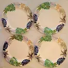 4 ct Grace Teaware Dinner Plates 10.5" Gold Rim Green Tropical Leaves Monstera