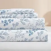 HighBuy Full Size Sheet Set White - Cooling Sheets Blue Floral Sheet Full Sheet Sets- Deep Pocket - Extra Soft Bedding Sheets & Pillowcase Set - 16" Deep Pocket,Vintage Floral