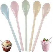 Pack of 5 Plastic Spoons, Colourful Plastic Spoons, Favourite Spoons, Long Colourful, Colourful Plastic Spoons, Anti Drip Long Handle Spoons, for Drinks, Eggs, Ice Cream Yoghurt