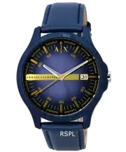 Armani Exchange Hampton Leather Strap Blue Dial Date Quartz AX2442 Mens Watch