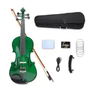5 String Green Advanced Electric Acoustic Violin 4/4 Maple+Spruce Handmade #EV1