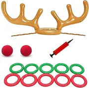 Inflatable Antlers Toss Game | Reindeer Antler Toss Headband Game with 10 Rings - 2 Red Reindeer Noses and 1 Pump for Kids Adults Family Fun Games