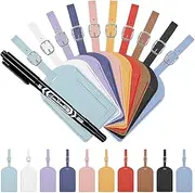 Swpeet 11Pcs 10 Colors Leather Luggage Tag, Luggage Tag Faux Leather for Suitcase with A Marker Pen, PU Leather Name ID Labels Privacy Luggage Labels with Loop, Travel ID Bag Tags Business Card Holder