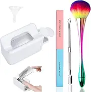 Dip Powder Recycling Tray Container With Scoop, Portable Storage Box, Soft Brush, 7 Sided Nail File, Cuticle Pusher for Nail Art and Makeup