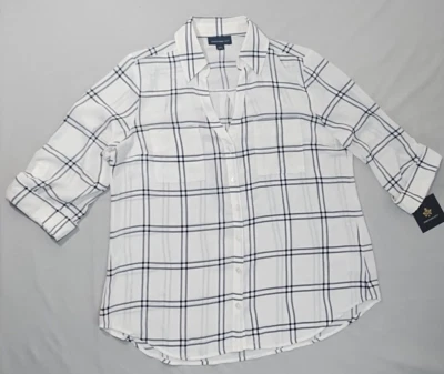 Fortune Ivy Stitch Fix Blouse Womens Large Roll Tab Sleeve Preppy