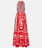 [Camilla] Camilla Rinse & Roar halter cotton maxi dress AU 18 red