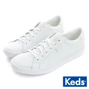 【Keds】ACE 復古運動皮革綁帶休閒小白鞋-白 (9191W130044)