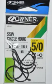 owner ssw up eye wide gap circle hooks 5/0 5178-151 black chrome finish