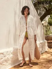 Cream 100% Cotton Embroidered Open Cover-Up (E81983) | $160