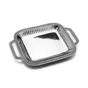 Wilton Armetale Flutes and Pearls Rectangular Serving Tray Platter Handles 47x32