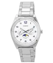 Casio Moon Phase Analog White Dial Japan Mov't Quartz MTPM300D7A 50M Mens Watch
