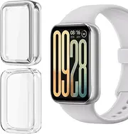 WUWOCJ 2-Pack Soft TPU Case Cover Compatible with Xiaomi Smart Band 9 Pro,All-Around Protective Case Bumper Frame (Silver/Clear)