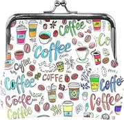[ODAWA] Coin Purses, Cute Dogs Bones Light Blue Kiss Lock Coin Change Wallet Purses Change Purse, Coffee Cups Doodle, one size, Coffee Cups Doodle