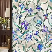 Window Privacy Film Stained Glass Window Clings 3D Violet Flower Decorative Static Cling Bathroom Frosted Decals Sun Heat Blocking Stickers for Home Door Room Covering 17.5 x 118.1 Inch