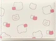 [MOMOJULI] Cute Cartoon Tri-Folded Wallet PU Leather Aesthetic Wallet Fashion Purse with Cash Pocket Card Slot Holder ID Window for Teenage Ladies Women, Pbear-beige