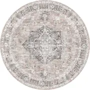 Distressed Vintage Cezanne Blush Round Washable Rug