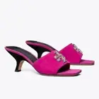Tory Burch Eleanor Pave Double T Logo Mule Sandals Fuchsia Suede Size 9.5 $398