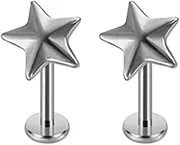 [Niaspi] 16G Stainless Steel Star Lip Rings Minimalist Conch Helix Tragus Cartilage Flat Back Stud Earrings Internally Threaded T-Shaped Labret Lip Studs Ring Hypoallergenic Body Piercing Jewelry, 20g,