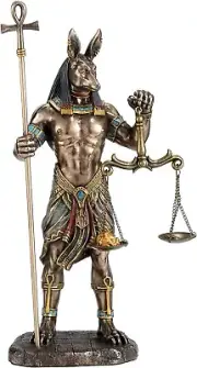 Veronese Design 10 5/8" Anubis Holding Ankh Staff Scale Statue Figure Sculpture