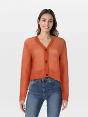 Orange Wool Loose Knit Cardigan
