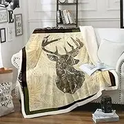 Erosebridal Hunting Deer Bed Blanket Twin 60"X80" Woodland Camo Antler Fleece Blanket Western Rustic Farmhouse Throw Blanket for Cabin Lodge,Nature Conifer Oak Branch Flannel Blanket for Sofa Couch