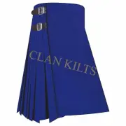 Scottish Handmade Traditional Solid Navy Blue 8-yard Tartan Kilt For Men