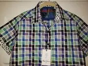 NWT Robert Graham Murray Hill Short Sleeve Shirt Multicolored XS