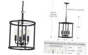 4 Light Hanging Lantern Pendant Light Fixture Geometric Chandelier,Black