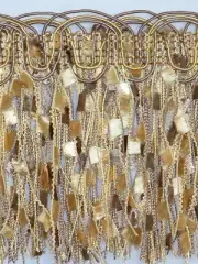 20 Yards - 4" Elegant Confetti Lace Fringe Trim Tassel Gold & Brown Wholesale