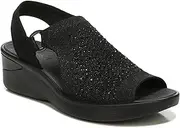 [Bzees] Womens Star Bright Metallic Embellished Wedge Sandals Black 6 Medium (B,M)