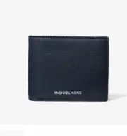 MICHAEL KORS MENS Cooper Pebbled Leather Billfold Wallet W/Passcase - NAVY*NEW