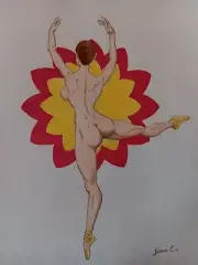 female figure drawing nude Ink colored pencil artist Jerome Cadd"On point dance"
