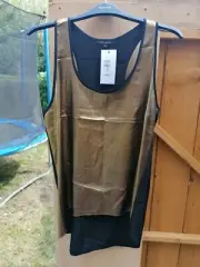 Cool River Island Gold foil And Black Vest UK 12 Bnwt