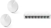TP-Link Deco AC1300 Home Mesh Wi-Fi System, Dual-Band, Seamless Roaming, Enhanced 11AC Speeds (Deco M5(2-Pack)) + 8-Port 10/100Mbps Desktop Unmanaged Ethernet Switch, RJ45 Port, Plug & Play (LS1008)