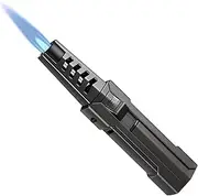 Butane Torch, Refillable Kitchen Torch Lighter with Safety Lock Adjustable Flame Solar Beam Torch Blow Torch with Safety Lock for BBQ Baking Fireplace (Butane Gas Not Included) (Black-2)