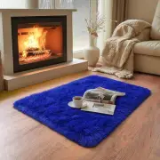 Blue Fluffy Rug Soft Shaggy Fuzzy Carpet Plush Nursery Rug for Baby, Living