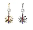 Rainbow Zen Lotus CZ Dangle Surgical Steel Belly Button Navel Rings Piercing