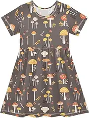 [FRODOTGV] Blooming Mushrooms Girls Casual Dresses Short Sleeve Swing Casual Spring Dresses for Baby Girls, Blooming Mushrooms, 3 Years