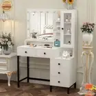 Dressing Table With 11 LED Lights and Mirror Vanity Desk 5 Drawers Makeup Table