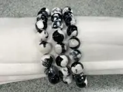 10mm Faceted Orca Agate Beaded Stretch Bracelet Black/White (Price for 1)
