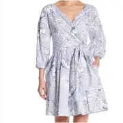 Alexia Admor Striped Floral Print 3/4 Sleeve Dress Sz 6 New