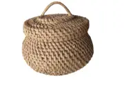 Handmade Wicker Cane Rattan Round Woven Bowl Food Basket with Lid Food Storage