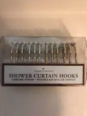 HOME CLASSICS Chrome Finish Hourglass Roller Design Shower Curtain Hooks NEW
