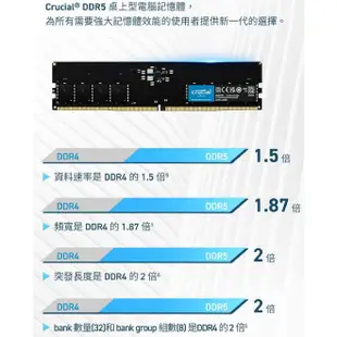 Micron美光 Crucial DDR5 RAM記憶體 4800 5200 5600 8G 16G 32G 記憶體